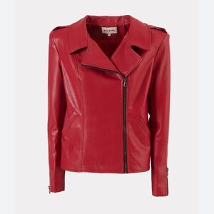 NWT Julia Allert Faux Leather Jacket With Shoulder Pads Red XXL